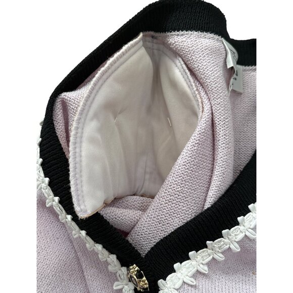 St. John Collection Santana Knit Cardigan Lilac W/ Black White Trim Size 8 -READ - Picture 11 of 14
